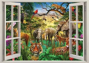 Pegatina de pared 3D de animales de la selva arte póster calcomanías murales habitación infantil Z-2-7 - Imagen 1 de 1