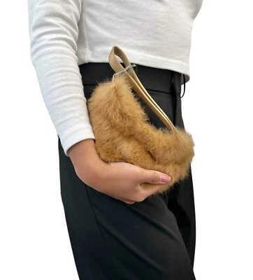 GUCCI Vintage Logo Piel Mini Bolso Pochette Bolso de Mano Cremallera Camel Plata Seda Foto 1 de 4