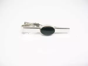 Tie Clip Clasp classic vintage silver tone Anson Men Jewelry black Onyx - Picture 1 of 2