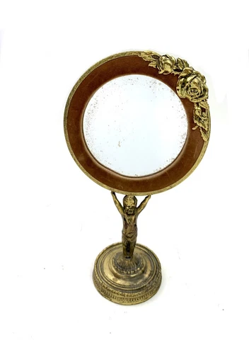 Vanity Mirror Double Faced Brass Cherub Design Victorian Style Antique Decor Cover