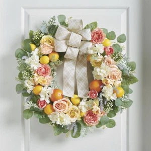 Sweet Spring Vibrant Faux Florals & Fruits 26-inch Seasonal Indoor Wreath w/Bow - Picture 1 of 8
