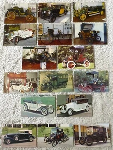 16x real photo postcards featuring vintage / classic automobiles from 1888-1934 - Picture 1 of 1