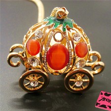 Pumpkin Car Pendant Betsey Johnson Necklace New Orange Crystal Opal Cute 3D