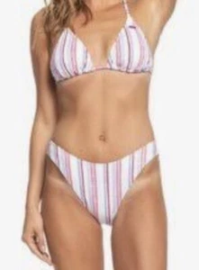 ROXY Size M / 10 BIKINI Set Blue Heaven Red TIKI Stripe Triangle Top / Pant NEW - Picture 1 of 13