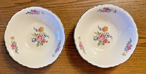 Two Vintage China Serving Bowl 40's-50's Roses Floral Gold Rim Scalloped Edges - Picture 1 of 20