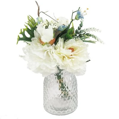 Centro de mesa de flores de seda falsa ramos de peonía artificial blanca Foto 1 de 4