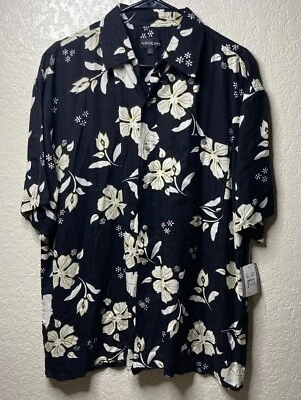 Camisa Adolfo Estilo Hawaiano Para Hombre Grande 100% Rayón Negra Blanca Texturizada NUEVA con etiqueta Foto 1 de 4