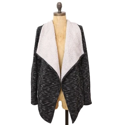 Cárdigan envolvente Sherpa brezo té verde suéter negro jaspeado usado en excelente estado B69 Foto 1 de 4