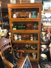 GLOBE WERNICKE 5 UNIT ANTIQUE STACKING LAWYER'S OAK BOOKCASE