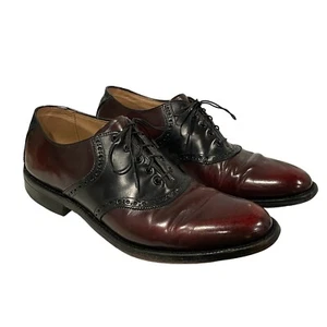 Johnston & Murphy Heritage Shoes 9.5C Oxford Saddle Burgundy Black Comb Last USA - Picture 1 of 15