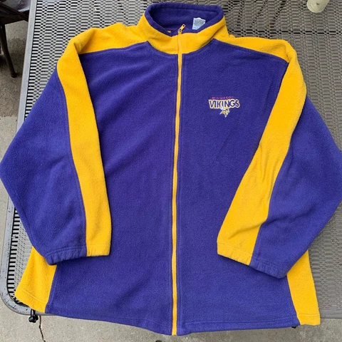 Vintage Minnesota Vikings Team Fleece Pullover Full Zip Size 2XL NFL Football Cover