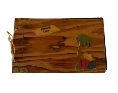 Álbum de fotos de madera vintage recuerdo ANAHEIM años 40 sin usar palmera sombrero Foto 1 de 4