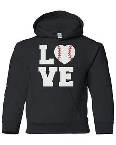 Love Baseball or Softball Heart Youth Hoodie Sweatshirt Player Athlete Gift - Picture 1 of 10
