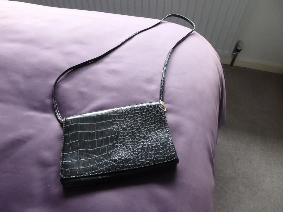 Black Faux Leather, Mock Croc Shoulder/Cross Body/Clutch Bag, H&M - Image 1 of 4