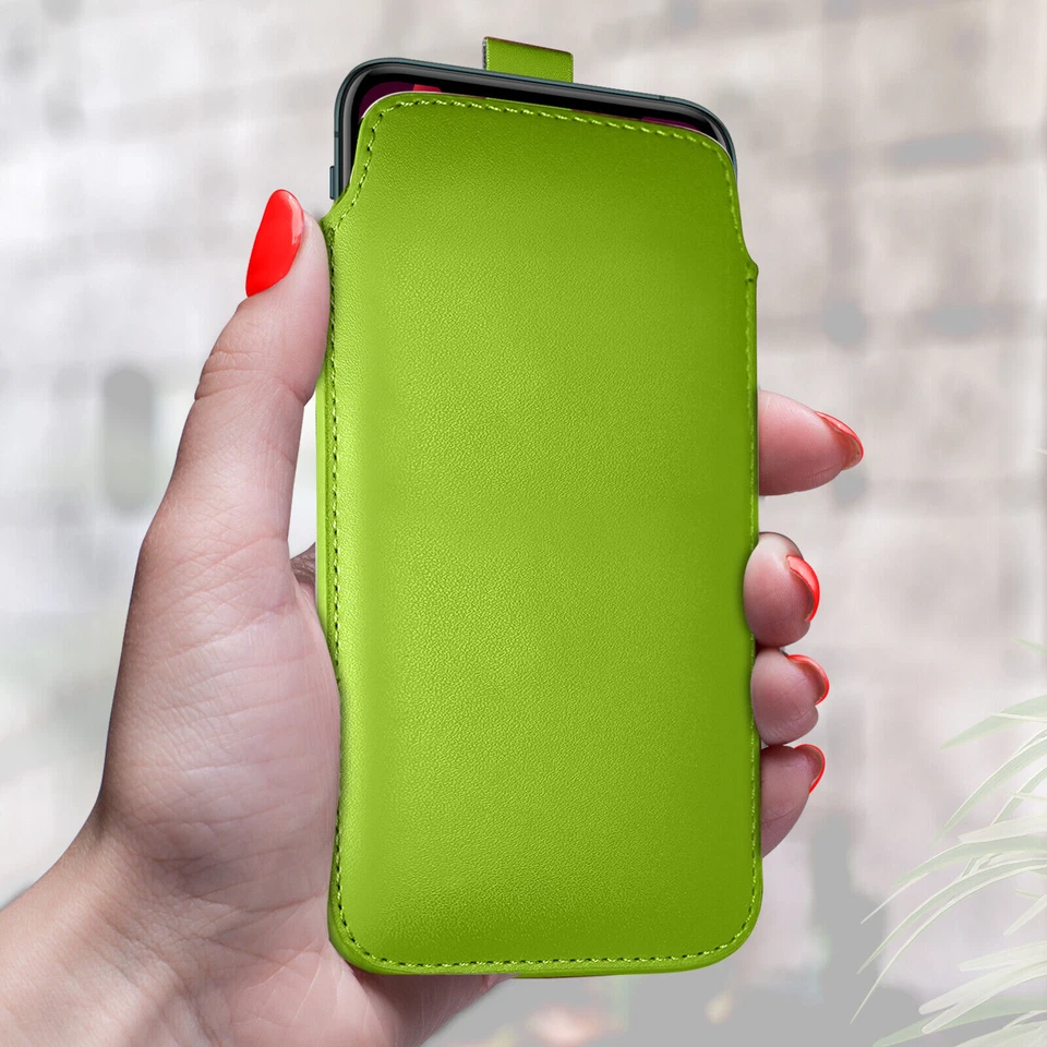 PU Leather Pull Tab Flip Case Cover Pouch For Various Mobile Phones - Green (L) - Image 1 of 1