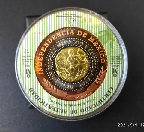 Mexico. Coin 1810-2010 Miguel Hidalgo Independence Coin Bimetallic UNC Cover