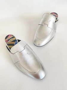 HERMES H CATENA SILVER LEATHER MULES FLIP FLOPS SHOES FLAT SLIDES 36 - Picture 1 of 12
