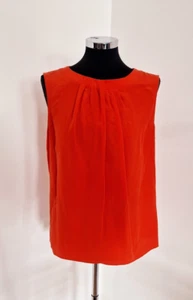 Hobbs Orange Silk Blouse Size 12 Sleeveless Lined Pleat Round Neck Top Summer - Picture 1 of 7