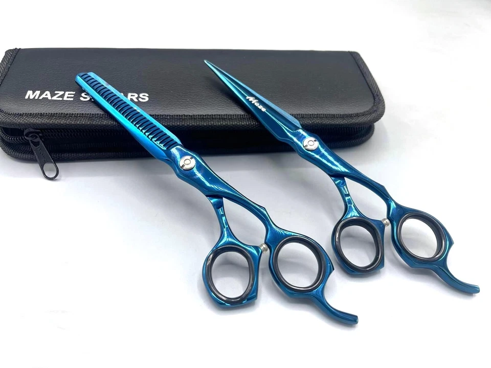 MAZE SHEARS Professional High End Barber Salon Cutting and Thinning Scissors Set Titanium J2