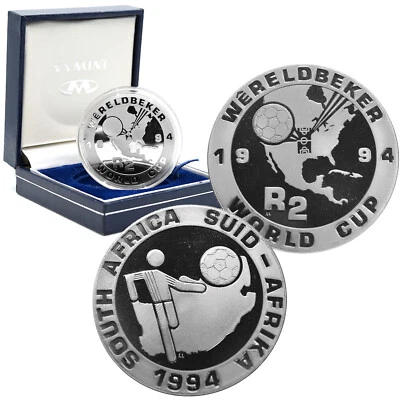 SOUTH AFRICA Silver 2 Rand 1994 Proof 'World Cup Soccer , USA' Mtg.3,210 - Изображение 1 из 4