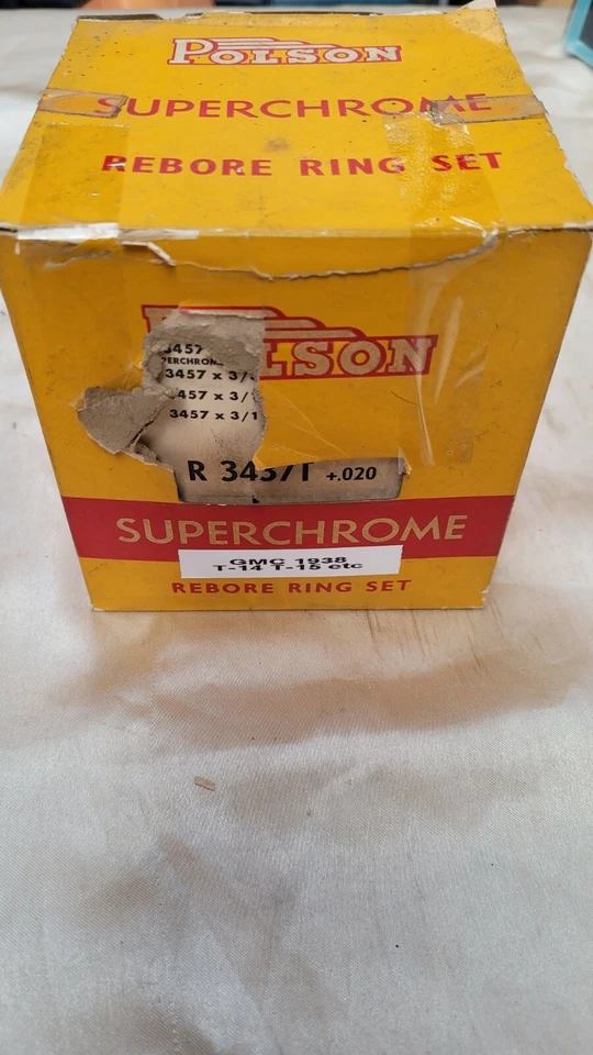 GMC T14 T15 etc. Anillos de pistón 1938 .020 de gran tamaño 6 cilindros 3 7/16" Foto 1 de 4