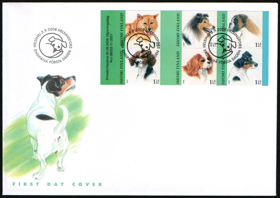 Finland FDC 2008 Dogs Boxer Spaniel Jack Russel Mint - Image 1 of 1
