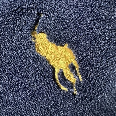 Polo Ralph Lauren Azul Felpa Vellón Bata de Baño Chal Cuello Amarillo Poni Mediano Foto 1 de 4