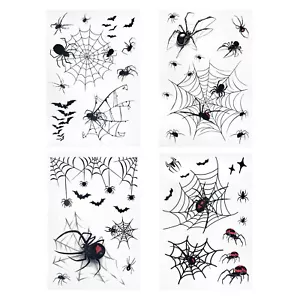 Tattoo Set Spinnen mit Netz 4 Bögen Temporäre Tattoos für Halloween Motto Party - Bild 1 von 1