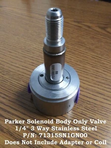 Parker 1/4" Stainless Steel 3 Way Solenoid Valve BODY ONLY P/N: 71315SN1GN00 - Picture 1 of 4
