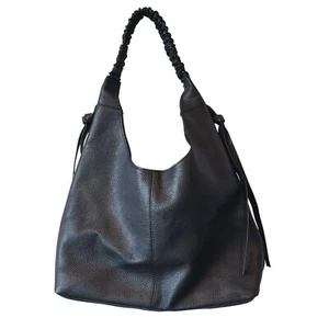 LAGGO Black Pebbled Leather Hobo Bag Shoulder Purse Ruched Strap Tassels - Picture 1 of 11