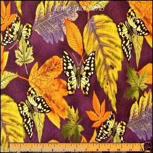 2004, KONA BAY, MONARCH BUTTERFLY FALL LEAVES FABRIC 1/2 YARD (18" X 44") - Picture 1 of 1