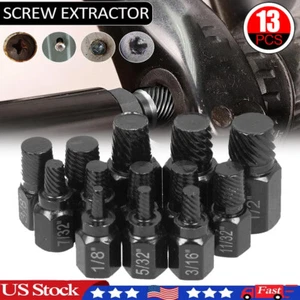 13PCS Screw Extractor Set Easy Out Drill Bits Guide Broken Screws Bolts Remover - Picture 1 of 12