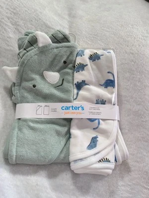 Carter's набор полотенец упаковка 2 шт. — полотенце с капюшоном динозавра + полотенце для ванны для ребенка и ребенка ясельного возраста - Изображение 1 из 3