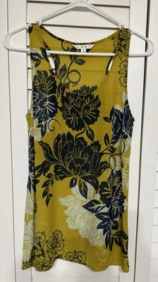 CAbi шелковая смесь Бали цветочный желтый Майка #286 размер S спортивная чистый - Изображение 1 из 3