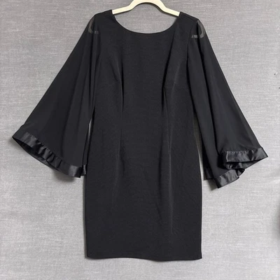 Adrianna Papell Dress 8 Black Sheer Bell Sleeves Cocktail Party Evening Sheath - Image 1 of 4