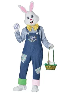 Happy Easter Bunny Rabbit Deluxe Mascot Overalls Adult Mens Costume Plus Size - Picture 1 of 5