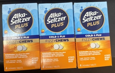 Alka-Seltzer Plus Resfriado y Gripe Masticables Efervescentes 3 Cajas de 4 unidades Cada Naranja EXP 7/26 Foto 1 de 3