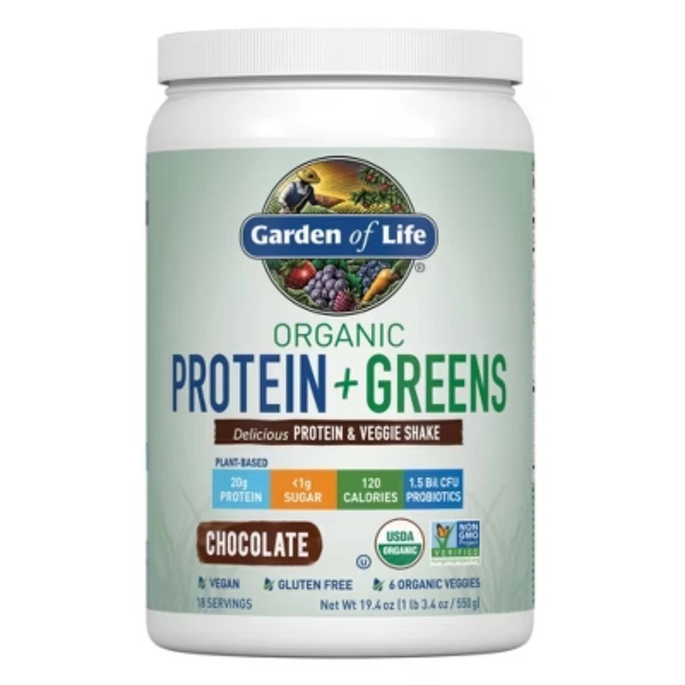 Proteína vegana orgánica Garden of Life + verduras en polvo, chocolate 19,4 oz Foto 1 de 4