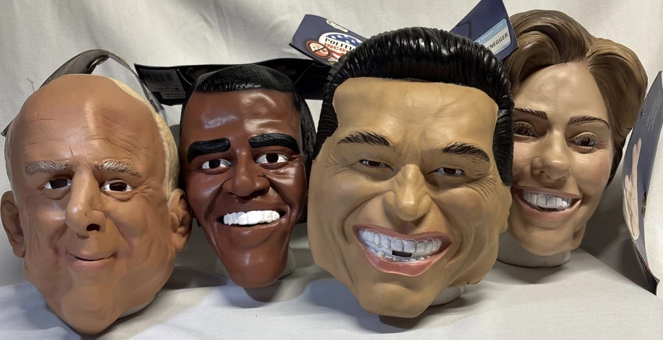 VTG Political Halloween Pull On Face Mask NOS Clinton Obama McCain Schwarzenegge - Image 1 of 4