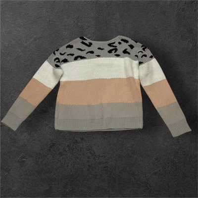 Suéter a rayas estampado de leopardo en bloques de colores para mujer talla M cuello redondo manga larga Foto 1 de 4