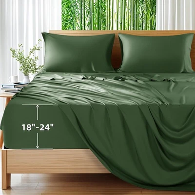 100% viscosa derivada de hojas_bambú, sábanas de bolsillo extra profundas se adaptan a 18"-24... Foto 1 de 4