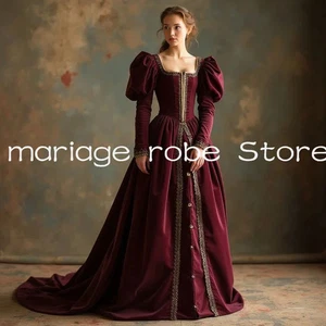 Vestido de Noche Medieval Terciopelo Borgoña Victoriano Tudor Baile de graduación Manga Fluida - Imagen 1 de 5