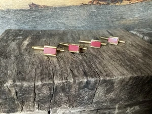 Vintage Red Centre Spring Loaded 4 Dress Studs Tuxedo Shirt Buttons - Picture 1 of 10