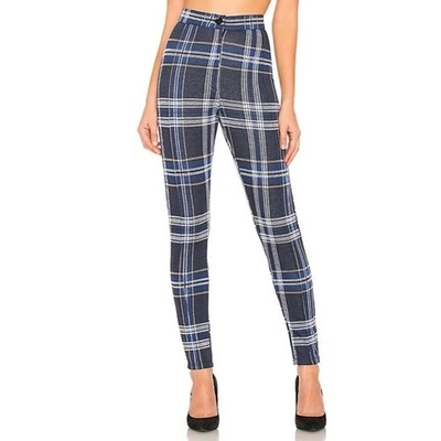 Free People Blue Plaid Skinny Fit Pants Size 8 - Image 1 of 4