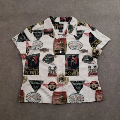 Camisa Harley-Davidson Mujer Grande Seda Campamento Hawaiano Botón Delantero Tori Richard Foto 1 de 4