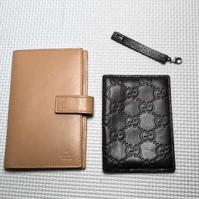 GUCCI Notebook Cover Card Case Charm strap Leather Lot of 3 Used Authentic ps251 - Image 1 of 4