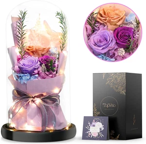 Large Roses Bouquet in Glass Dome, Preserved Flower Gift for Mothers Day, Prime - Picture 1 of 12