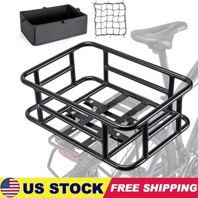 Bike Rear Carrier Rack Bicycle Bracket Luggage Cargo Holder w/Liner & Cargo Net - Image 1 of 4