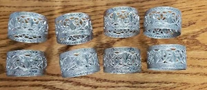 Set di 8 anelli tovagliolo in metallo argento filagree vintage 1 3/4"" diametro x 1"" larghi - Foto 1 di 6