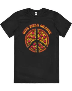 Give Pizza Chance Peace Funny Art Slogan Cotton T-Shirt Unisex Tee Black Size XL - Picture 1 of 2